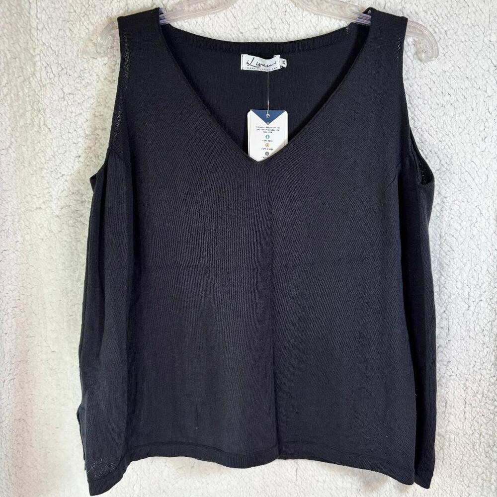 iLinen‎ Classic Cotton Tank Top Black Women's Size XL Ecotec Yarn NWT